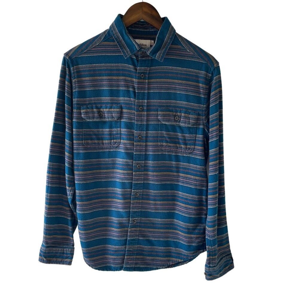 Goodfellow and Co Mens Small Button-Down Flannel Shirt Blue Striped Long Sleeve